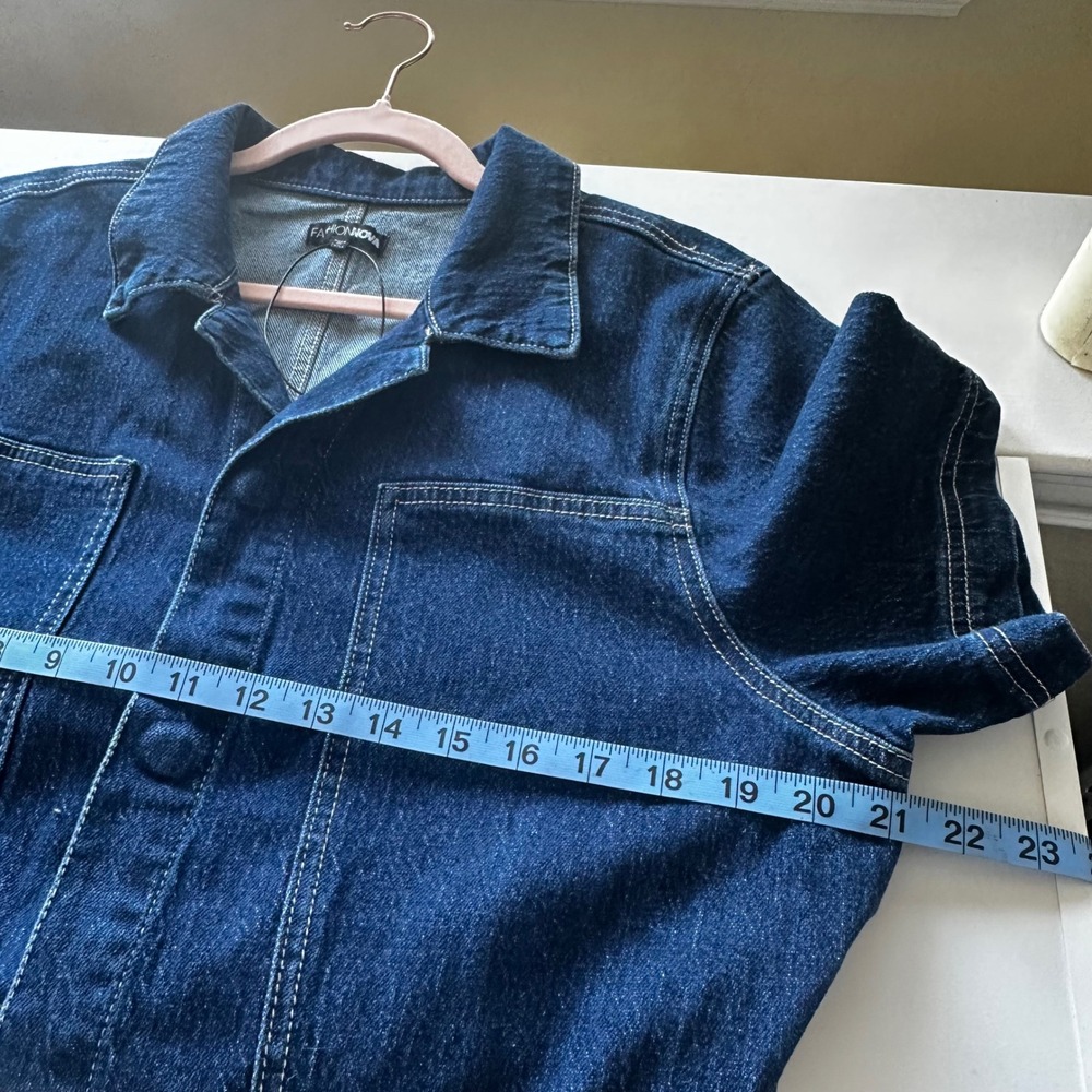 Fashion Nova Denim Jumpsuit Dark Wash Utility Boilersuit Wide Leg XL Workwear - Picture 10 of 11